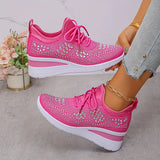 Women's Wedge Sneakers Low Top Lace Up – Round Toe Openwork Casual