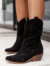 Women's Western Mid-Calf Boots Perforated Pointed Toe – Western Style Wear