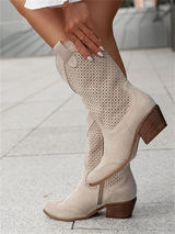 Women's Western Mid-Calf Boots Perforated Pointed Toe – Western Style Wear