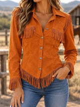 Women’s Western Shirt Point Collar Button Front Fringe Detail – Country Fair Visits