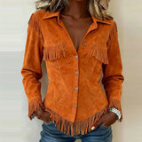 Women’s Western Shirt Point Collar Button Front Fringe Detail – Country Fair Visits