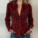 Women’s Western Shirt Point Collar Button Front Fringe Detail – Country Fair Visits
