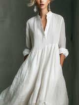 Women's White Maxi Dress Split Neck Ruffle Hem – Garden Party