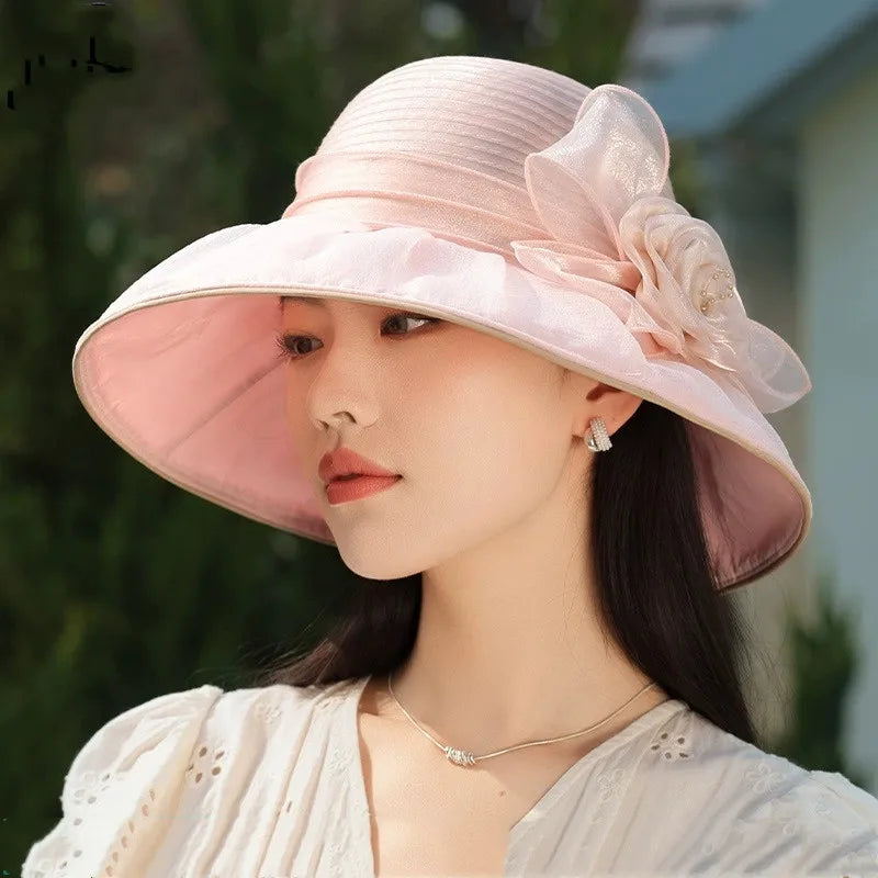 Women's Wide Brim Sun Hat Woven Floral – Beach Vacation Boho Summer