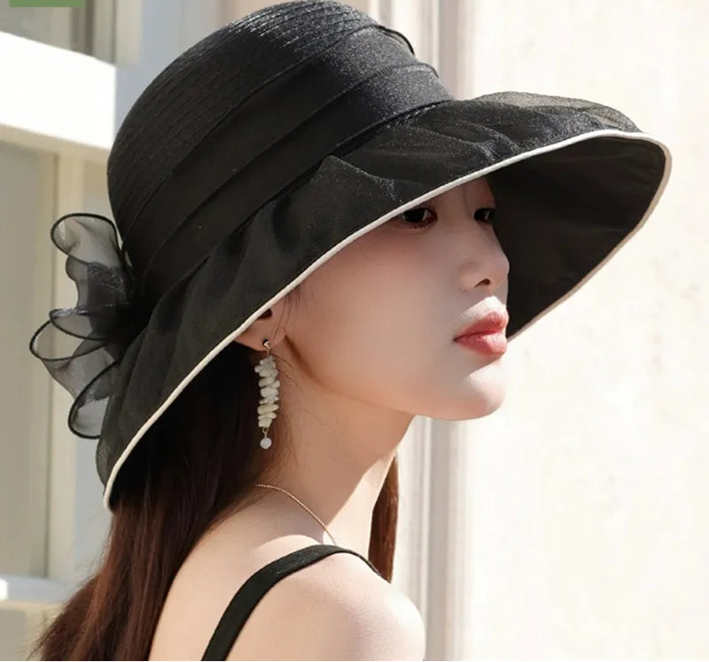 Women's Wide Brim Sun Hat Woven Floral – Beach Vacation Boho Summer