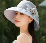 Women's Wide Brim Sun Hat Woven Floral – Beach Vacation Boho Summer