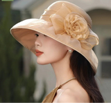 Women's Wide Brim Sun Hat Woven Floral – Beach Vacation Boho Summer