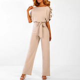 Women's Wide Leg Jumpsuit Draped Cape Sleeve Tie Waist – Cocktail Party