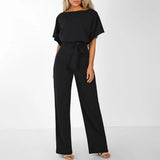 Women's Wide Leg Jumpsuit Draped Cape Sleeve Tie Waist – Cocktail Party