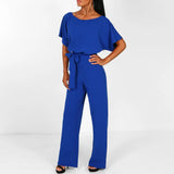 Women's Wide Leg Jumpsuit Draped Cape Sleeve Tie Waist – Cocktail Party