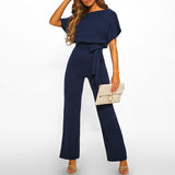 Women's Wide Leg Jumpsuit Draped Cape Sleeve Tie Waist – Cocktail Party
