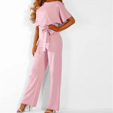 Women's Wide Leg Jumpsuit Draped Cape Sleeve Tie Waist – Cocktail Party
