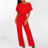 Women's Wide Leg Jumpsuit Draped Cape Sleeve Tie Waist – Cocktail Party