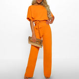 Women's Wide Leg Jumpsuit Draped Cape Sleeve Tie Waist – Cocktail Party