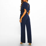 Women's Wide Leg Jumpsuit Draped Cape Sleeve Tie Waist – Cocktail Party