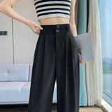 Women's Wide Leg Pants Black High Waist Pleated – Smart Casual