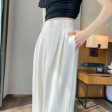Women's Wide Leg Pants Black High Waist Pleated – Smart Casual