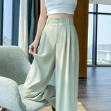 Women's Wide Leg Pants Black High Waist Pleated – Smart Casual