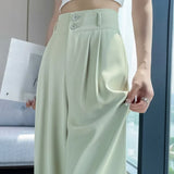 Women's Wide Leg Pants Black High Waist Pleated – Smart Casual
