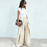 Women's Wide-Leg Pants Pleated Front Full Length – Office Presentation