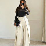 Women's Wide-Leg Pants Pleated Front Full Length – Office Presentation