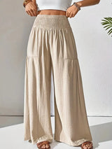 Women's Wide Leg Pants Smocked High Waist Lounge –Casual Wear