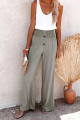 Women's Wide Leg Pants Smocked Waist Button Front – Beach Vacation