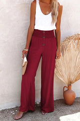 Women's Wide Leg Pants Smocked Waist Button Front – Beach Vacation