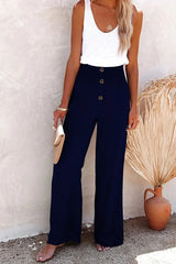 Women's Wide Leg Pants Smocked Waist Button Front – Beach Vacation