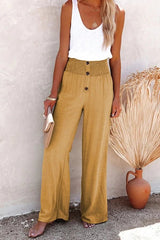 Women's Wide Leg Pants Smocked Waist Button Front – Beach Vacation
