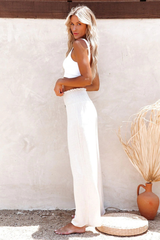 Women's Wide Leg Pants Smocked Waist Button Front – Beach Vacation