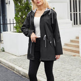 Women's Windbreaker Rain Jacket Hooded Full Zip Mid-Thigh – Seasonal Weather Wear