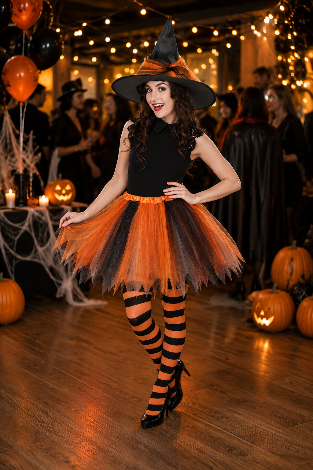 Women's Witch Costume Pointed Hat Tutu Skirt Stockings – Halloween Carnival