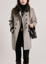 Women’s Wool Coat Double-Breasted Front Contrast Trim Flap Pockets – Winter Conferences