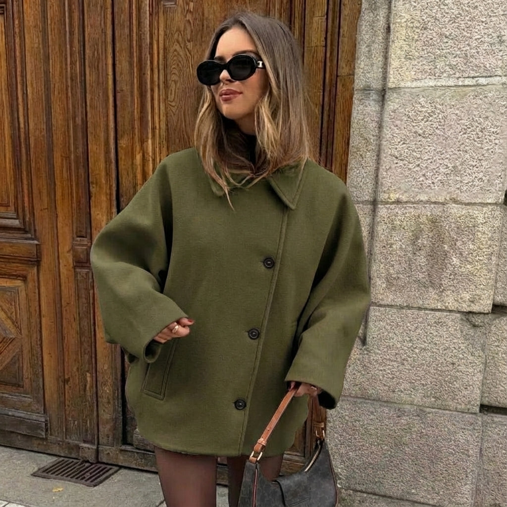 Women’s Wool Jacket Angled Button Front Notched Collar – City Cafe Stops