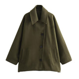 Women’s Wool Jacket Angled Button Front Notched Collar – City Cafe Stops