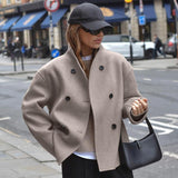Women’s Wool Jacket Stand Collar Button Front – Gallery Visits