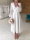 Women's Wrap Midi Dress A-Line V-Neck Long Sleeve – Wedding Guest