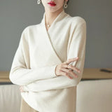 Women's Wrap Sweater V Neck Long Sleeve Pullover Ribbed Hem – Workwear