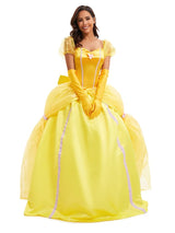 Women's Yellow Princess Dress Costume Puff Sleeve Waist Bow – Halloween Ball
