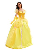 Women's Yellow Princess Dress Costume Puff Sleeve Waist Bow – Halloween Ball
