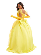 Women's Yellow Princess Dress Costume Puff Sleeve Waist Bow – Halloween Ball