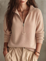 Women's Zip Sweater Stand Collar Long Sleeve Ribbed Hem – Travel Day