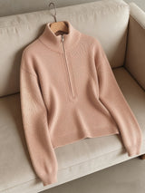 Women's Zip Sweater Stand Collar Long Sleeve Ribbed Hem – Travel Day