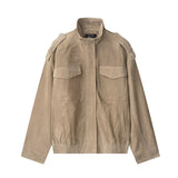Women's Zip Up Utility Jacket Stand Collar Pocket – Date Night